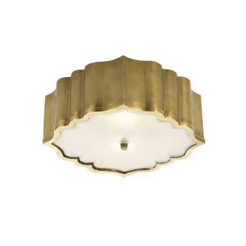 Alexa Hampton Balthazar Flush Mount in Natural Brass with Frosted Glass Ceiling Light W14" x H4.5"