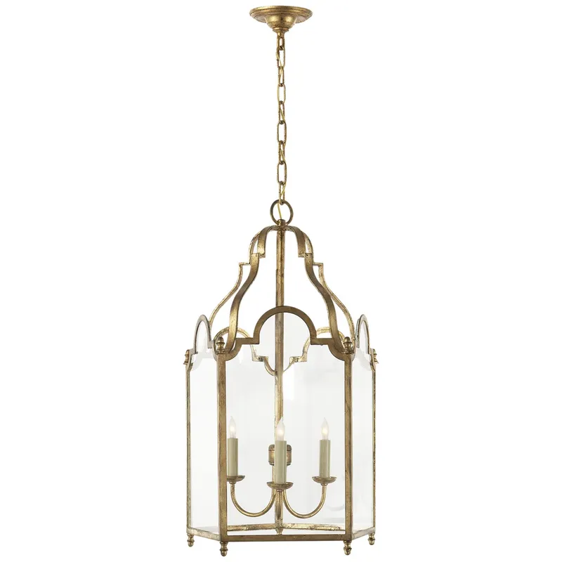 Chapman & Myers French Market Medium Lantern in Gilded Iron Ceiling Light W16.5" x H30.5"