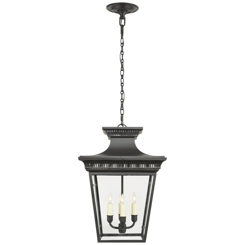 Chapman & Myers Elsinore Medium Hanging Lantern in Black with Clear Glass Ceiling Light W14.5" x H21.25"