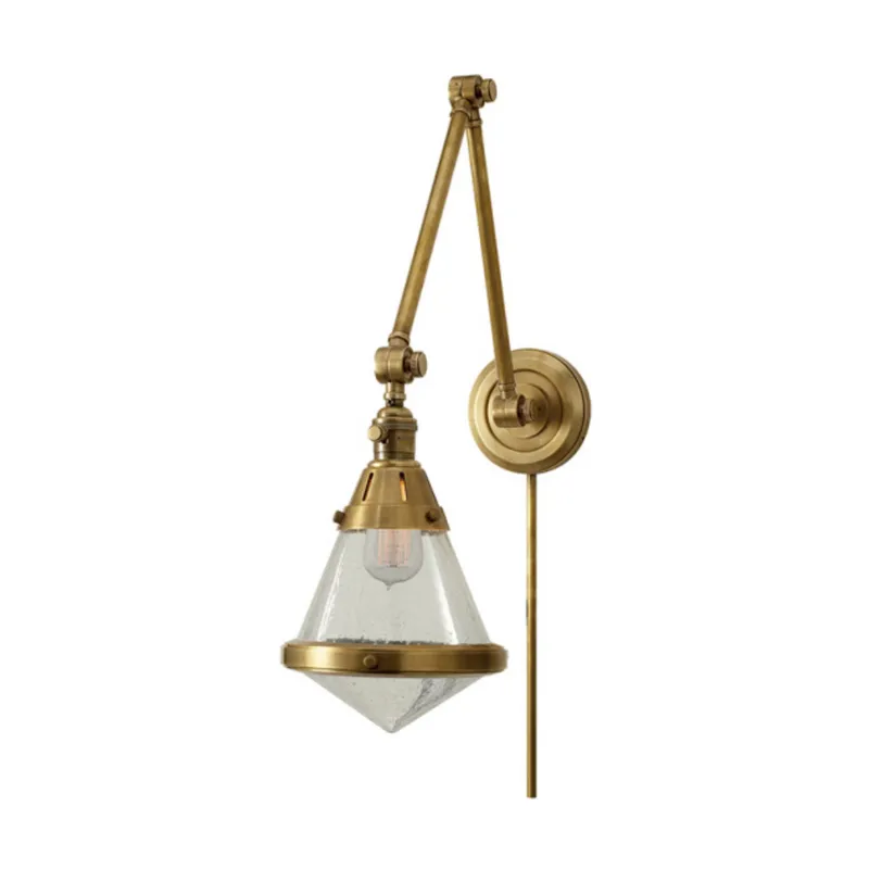 Thomas O'Brien Gale Library Wall Light in Hand-Rubbed Antique Brass with Seeded Glass W7.5" x H21.5"