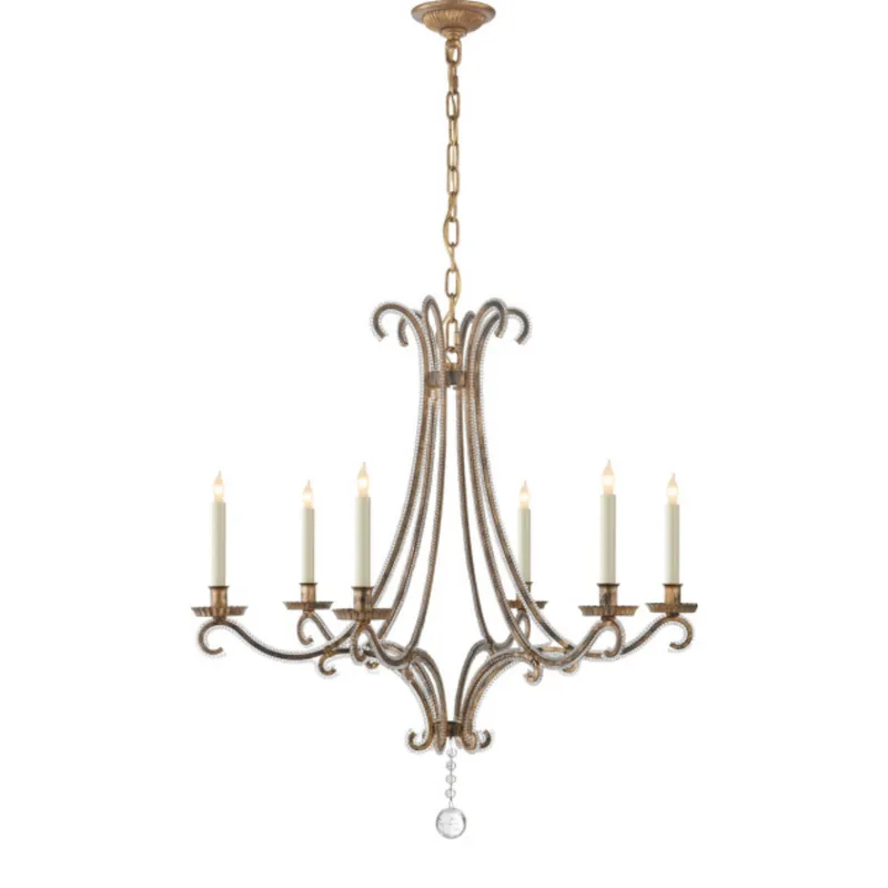 Chapman & Myers Oslo Medium Chandelier in Gilded Iron with Crystal Ceiling Light W32.75" x H33.75"