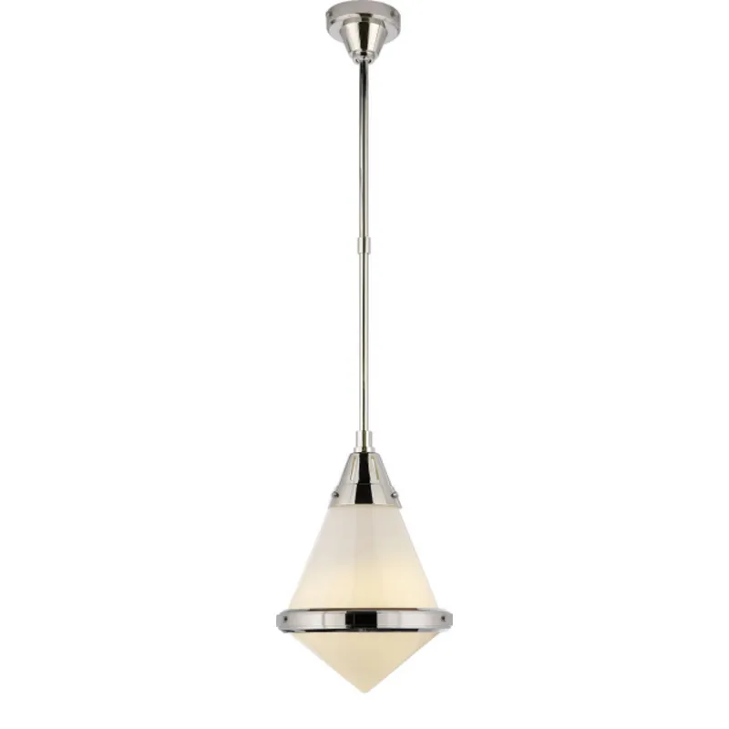 Thomas O'Brien Gale Small Pendant in Polished Nickel with White Glass Ceiling Light W11.5"