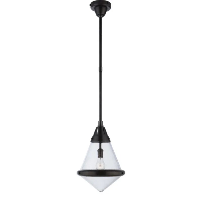 Thomas O'Brien Gale Small Pendant in Bronze with Seeded Glass Ceiling Light W11.5"