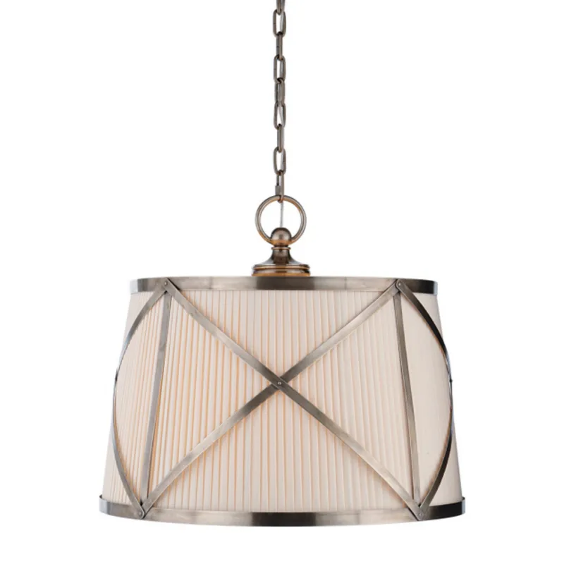Chapman & Myers Grosvenor Large Single Hanging Shade in Antique Nickel with Linen Shade Ceiling Light W24"