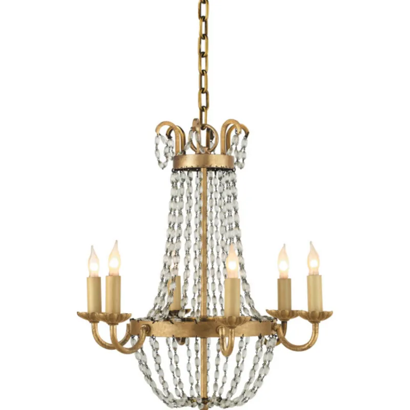 Chapman & Myers Petite Paris Flea Market Chandelier in Gilded Iron and Seeded Glass Ceiling Light W16.75" x H17.75"