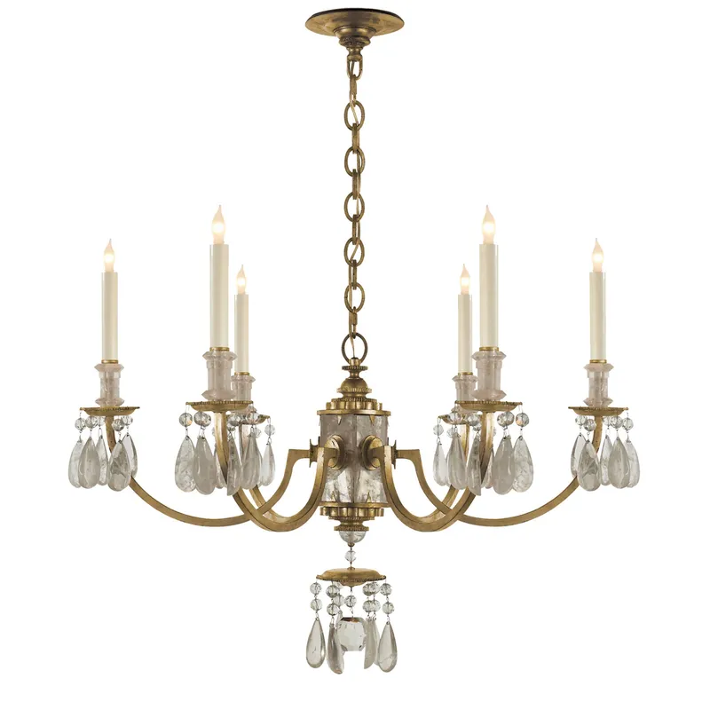 Thomas O'Brien Elizabeth Chandelier in Gilded Iron with Quartz Ceiling Light W33" x H26"