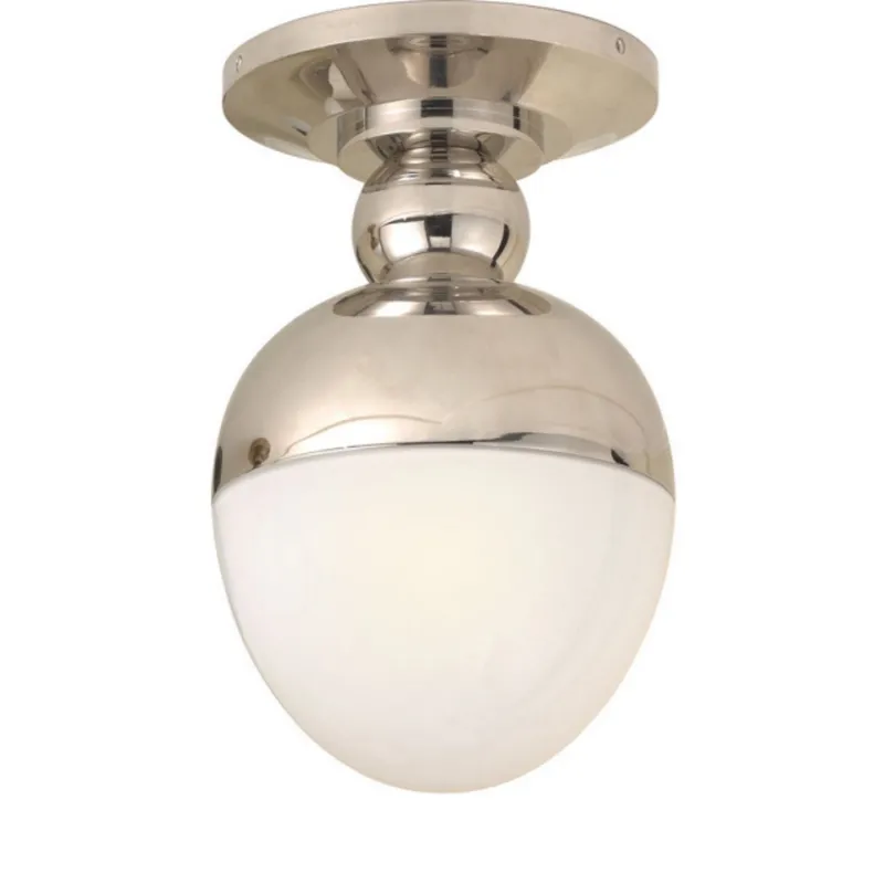 Thomas O'Brien Clark Flush Mount in Polished Nickel with White Glass Ceiling Light W7.5" x H12.75"