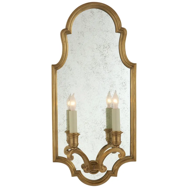 Chapman & Myers Sussex Medium Framed Double Sconce in Antique-Burnished Brass with Antique Mirror Wall Light W9.5" x H20.5"