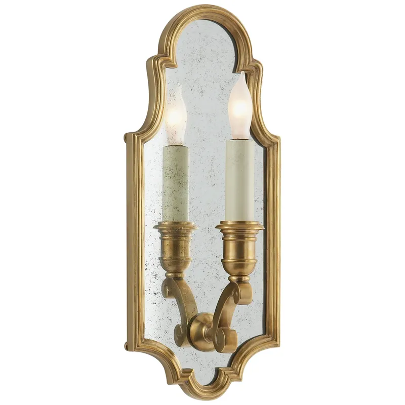 Chapman & Myers Sussex Small Framed Sconce in Antique-Burnished Brass with Antique Mirror Wall Light W5" x H12.25"