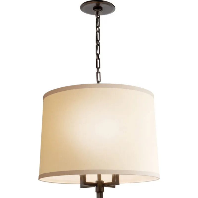 Barbara Barry Westport Large Hanging Shade in Bronze with Linen Shade Ceiling Light W23" x H21"
