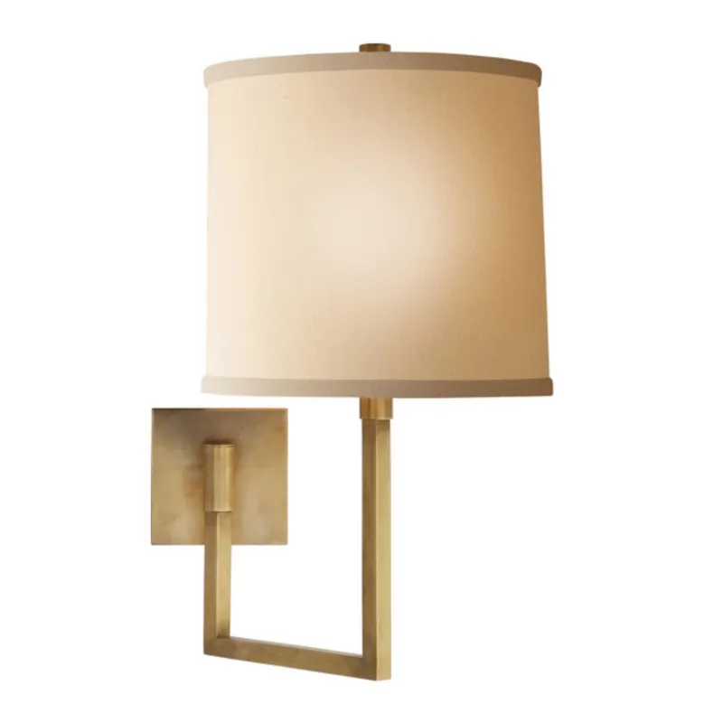 Barbara Barry Aspect Large Articulating Sconce in Soft Brass with Ivory Linen Shade Wall Light W10" x H19"
