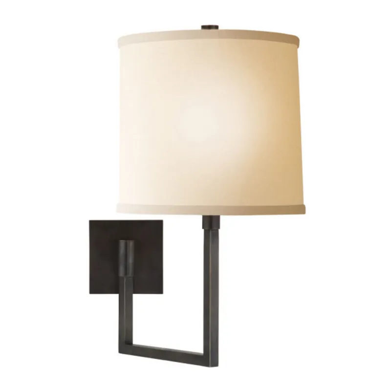 Barbara Barry Aspect Large Articulating Sconce in Bronze with Ivory Linen Shade Wall Light W10" x H19"