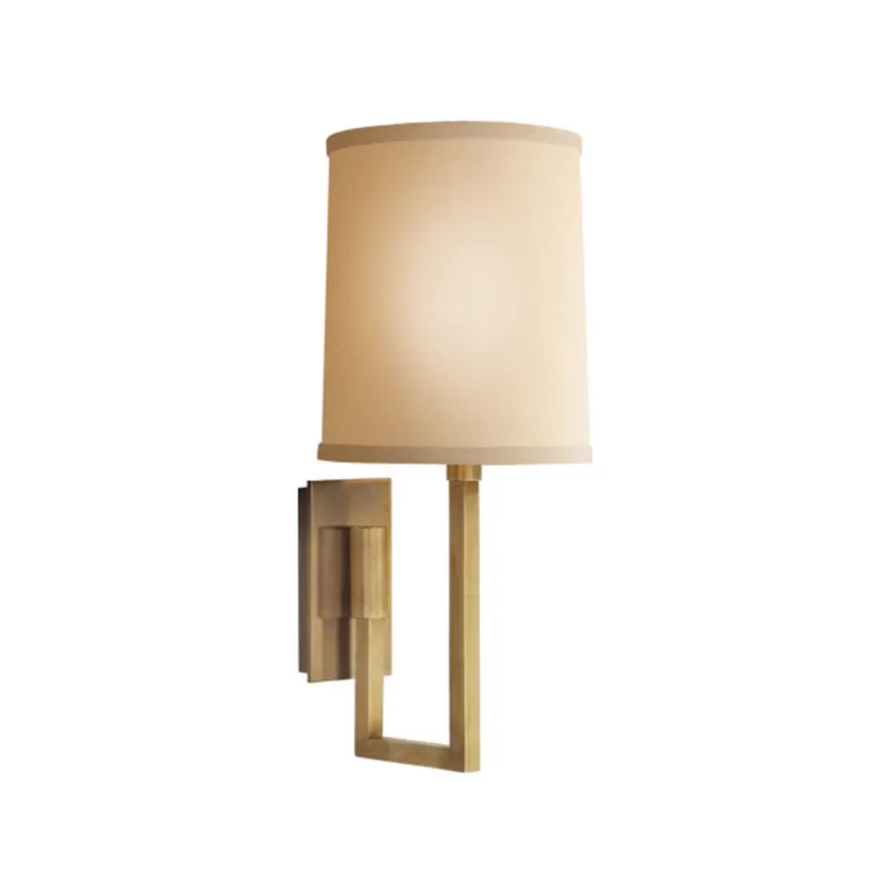 Barbara Barry Aspect Library Sconce in Soft Brass with Ivory Linen Shade Wall Light W6" x H14.5"