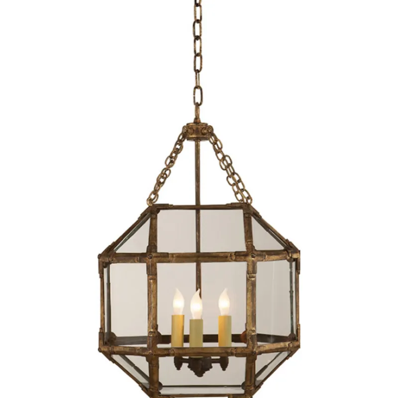 Suzanne Kasler Morris Small Lantern in Gilded Iron with Clear Glass Ceiling Light W13.5" x H21.5"