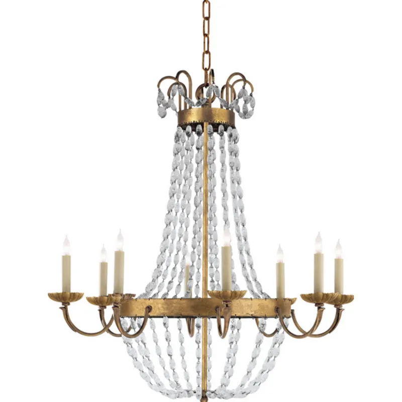 Chapman & Myers Paris Flea Market Large Chandelier in Gilded Iron with Seeded Glass Ceiling Light W32.5" x H34"