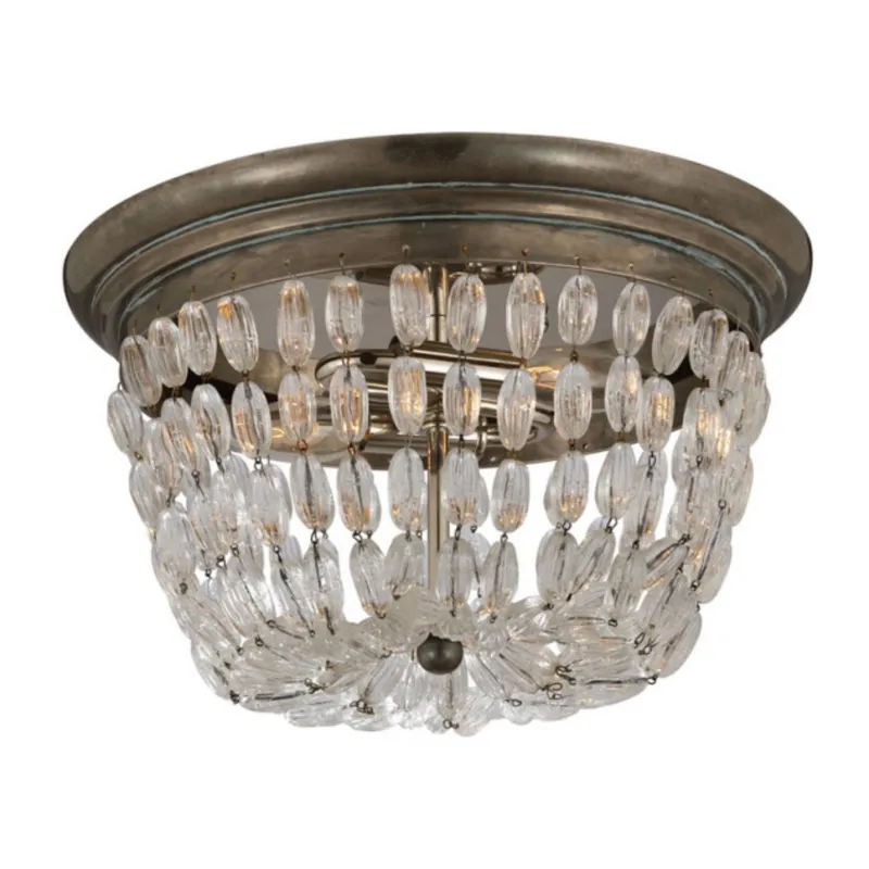 Chapman & Myers Paris Flea Market Medium Flush Mount in Sheffield Silver with Seeded Glass Ceiling Light W13" x H9"