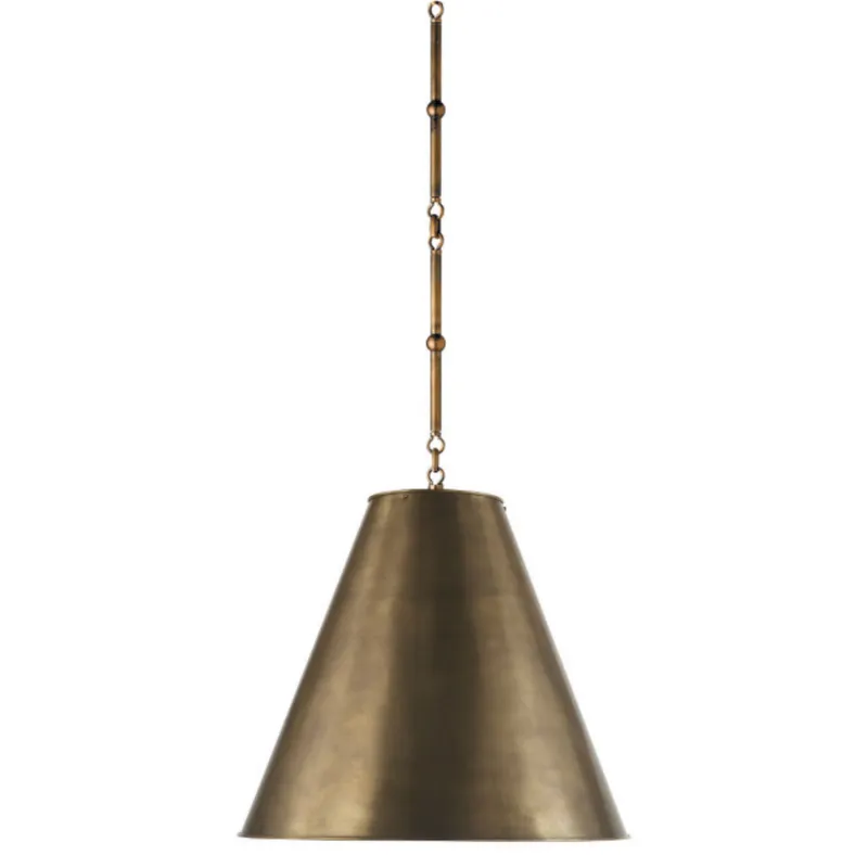 Thomas O'Brien Goodman Medium Hanging Light in Hand-Rubbed Antique Brass with Hand-Rubbed Antique Brass Shade Ceiling Light W18"
