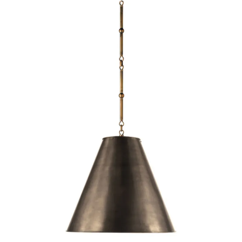 Thomas O'Brien Goodman Medium Hanging Light in Hand-Rubbed Antique Brass with Bronze Shade Ceiling Light W18"