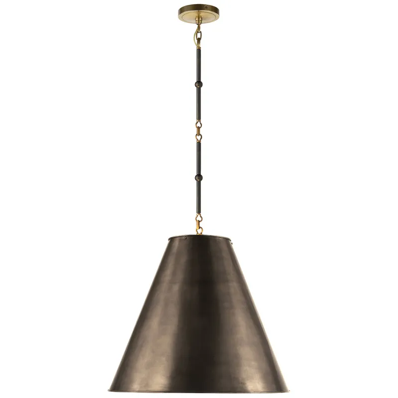 Thomas O'Brien Goodman Medium Hanging Light in Bronze and Hand-Rubbed Antique Brass with Bronze Shade Ceiling Light W18"