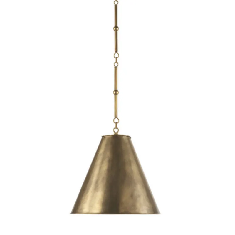 Thomas O'Brien Goodman Small Hanging Light in Hand-Rubbed Antique Brass with Hand-Rubbed Antique Brass Shade Ceiling Light W15"
