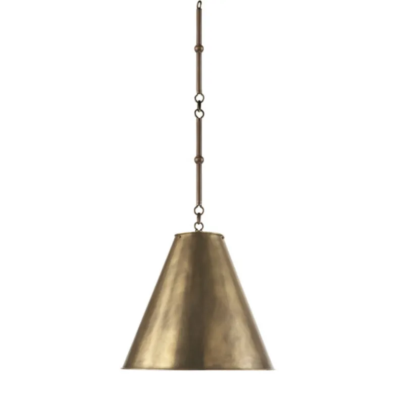 Thomas O'Brien Goodman Small Hanging Light in Bronze with Hand-Rubbed Antique Brass Shade Ceiling Light W15"
