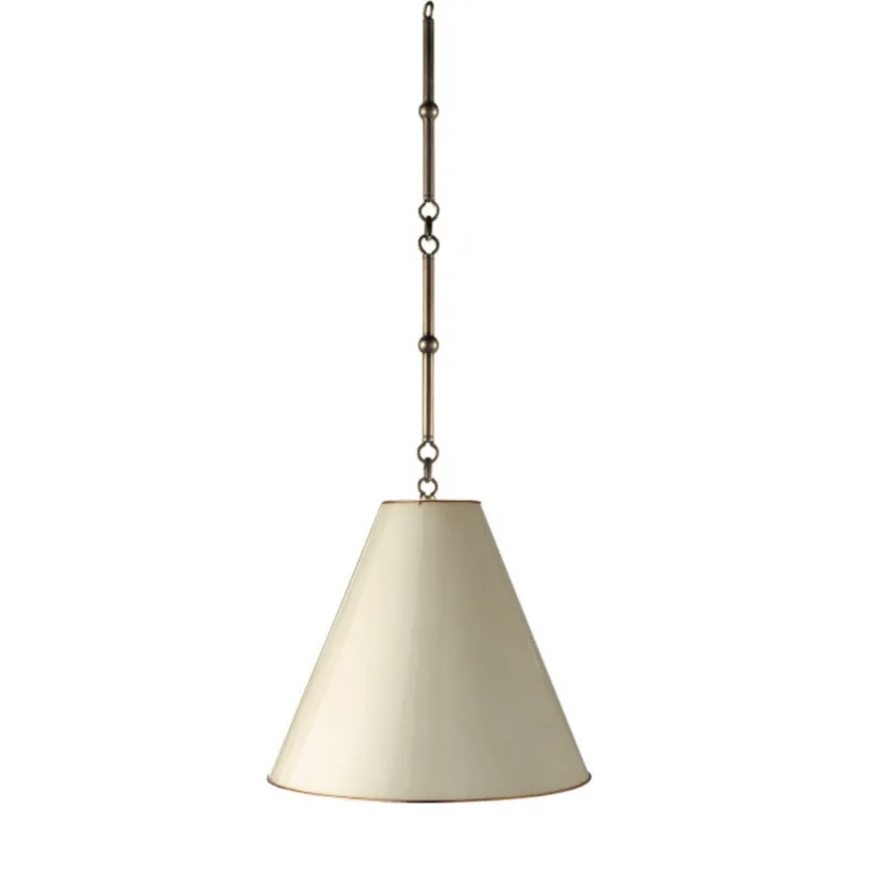 Thomas O'Brien Goodman Small Hanging Light in Bronze with Antique White Shade Ceiling Light W15"