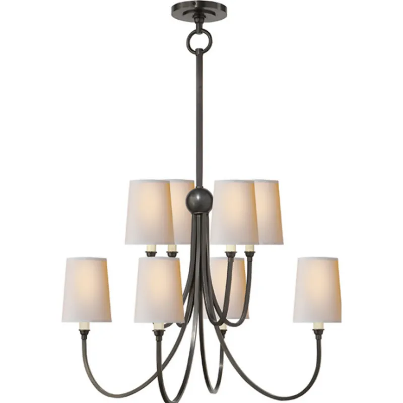 Thomas O'Brien Reed Large Chandelier in Bronze with Natural Paper Shades Ceiling Light W26.5"