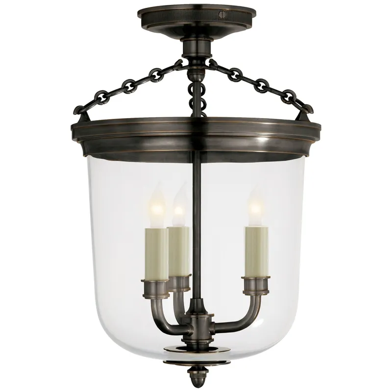 Thomas O'Brien Merchant Semi-Flush in Bronze with Clear Glass Ceiling Light W11.25" x H16.5"