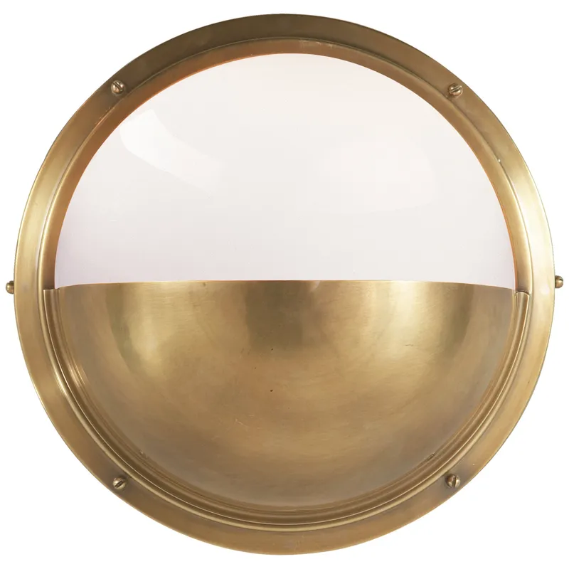 Thomas O'Brien Pelham Moon Light in Hand-Rubbed Antique Brass with White Glass Wall Light W10" x H10"