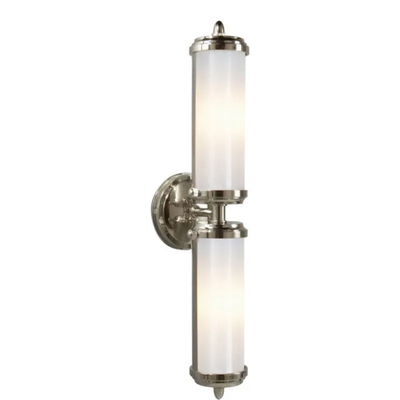 Thomas O'Brien Merchant Double Bath Light in Polished Nickel with White Glass Wall Light W3.75 x H20.25"