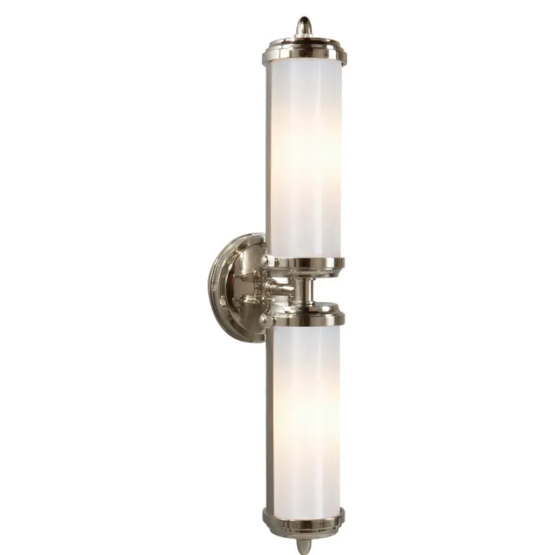 Thomas O'Brien Merchant Double Bath Light in Chrome with White Glass Wall Light W3.75 x H20.25"