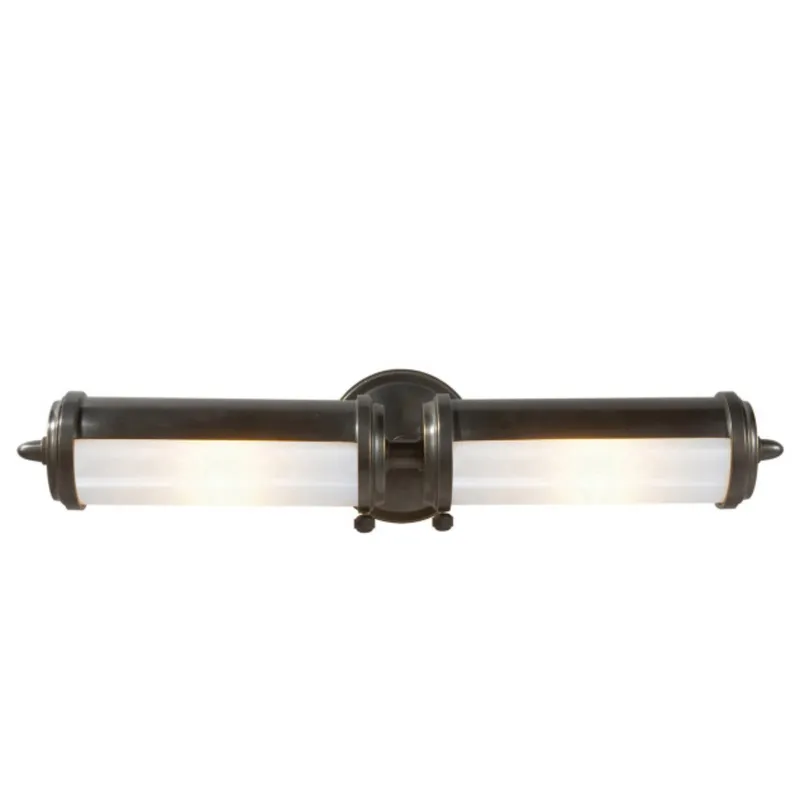 Thomas O'Brien Merchant Double Bath Light in Bronze with White Glass Wall Light W3.75 x H20.25"