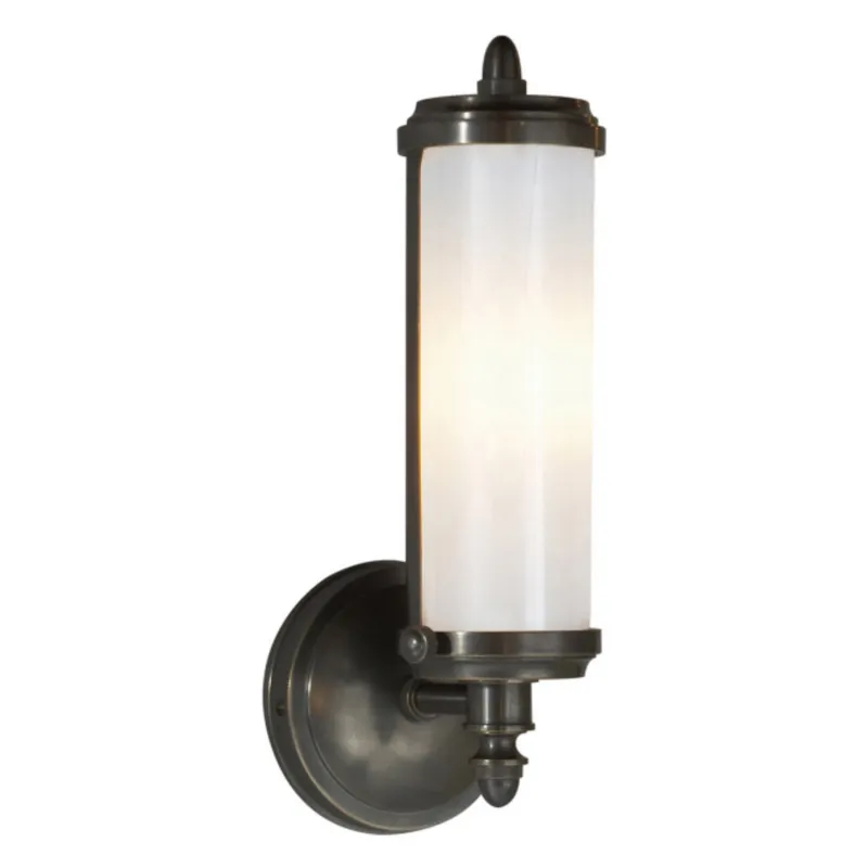 Thomas O'Brien Merchant Single Bath Light in Bronze with White Glass Wall Light W4.5" x H12.25"