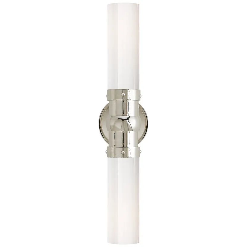 Thomas O'Brien Graydon Double Bath Light in Polished Nickel with White Glass Wall Light H18"