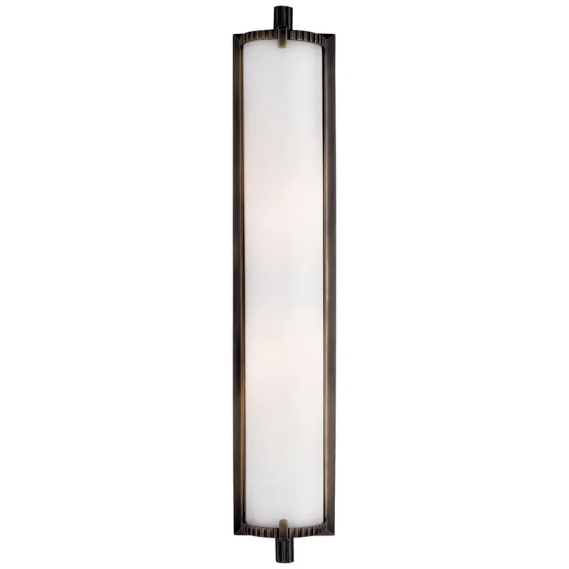 Thomas O'Brien Calliope Tall Bath Light in Bronze with White Glass Wall Light W4" x H20.5"