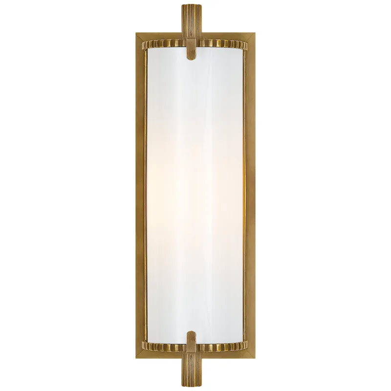 Thomas O'Brien Calliope Short Bath Light in Hand-Rubbed Antique Brass with White Glass Wall Light W4" x H11.5"