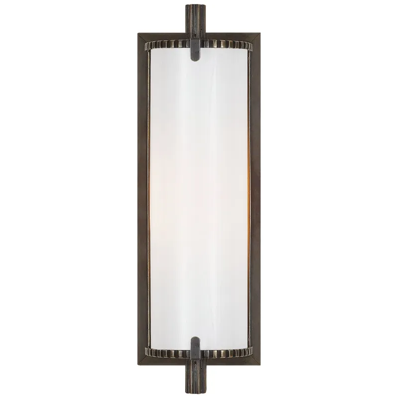 Thomas O'Brien Calliope Short Bath Light in Bronze with White Glass Wall Light W4" x H11.5"
