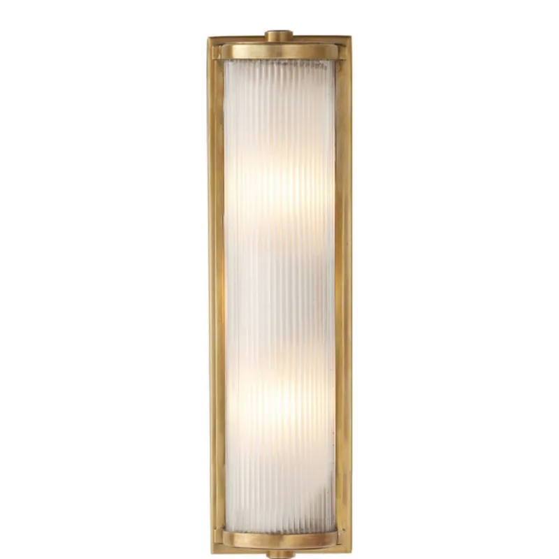 Thomas O'Brien Dresser Long Glass Rod Light in Hand-Rubbed Antique Brass with Frosted Glass Liner Wall Light W5" x H18"