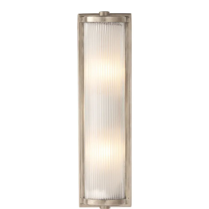 Thomas O'Brien Dresser Long Glass Rod Light in Antique Nickel with Frosted Glass Liner Wall Light W5" x H18"