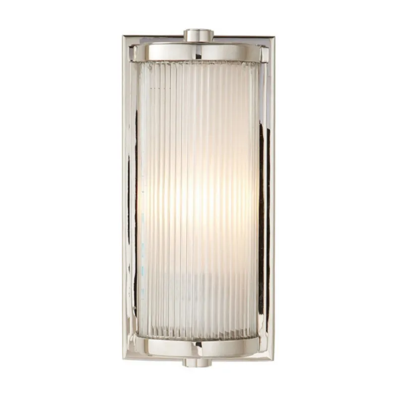 Thomas O'Brien Dresser Short Glass Rod Light in Polished Nickel with Frosted Glass Liner Wall Light W5" x H10.75"