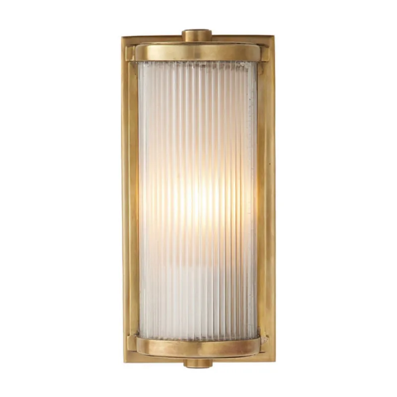 Thomas O'Brien Dresser Short Glass Rod Light in Hand-Rubbed Antique Brass with Frosted Glass Liner Wall Light W5" x H10.75"