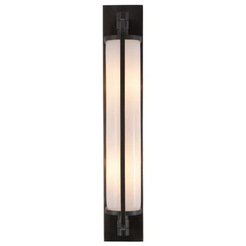 Thomas O'Brien Keeley Tall Pivoting Sconce in Bronze with White Glass Wall Light W3.5" x H20.75"