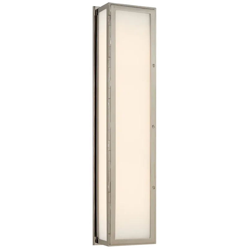 Thomas O'Brien Mercer Long Box Light in Polished Nickel with White Glass Wall Light W5.5" x H24"
