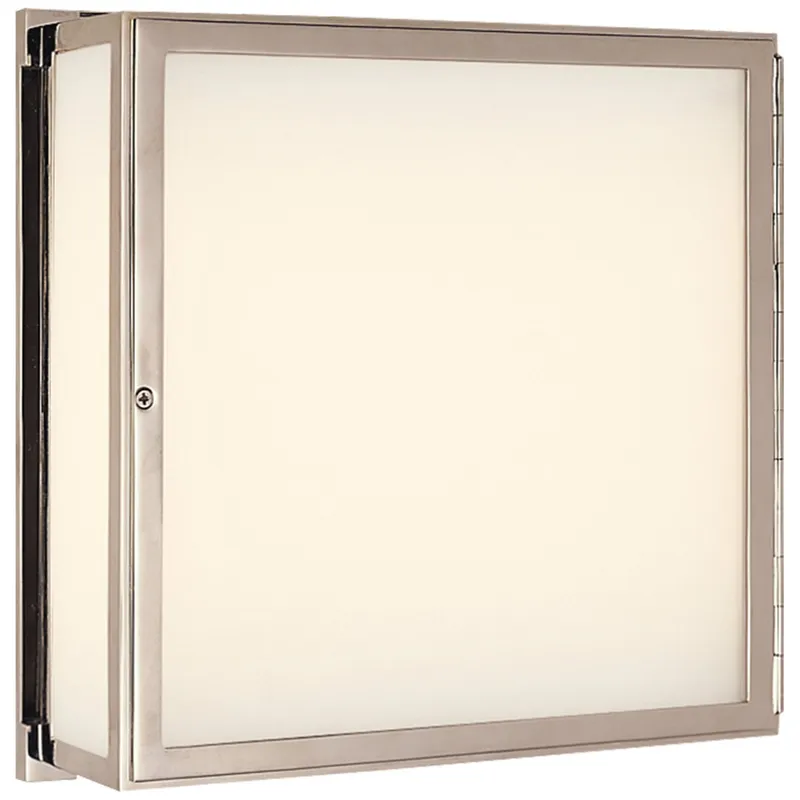 Thomas O'Brien Mercer Square Box Light in Polished Nickel with White Glass Wall Light W12" x H12"