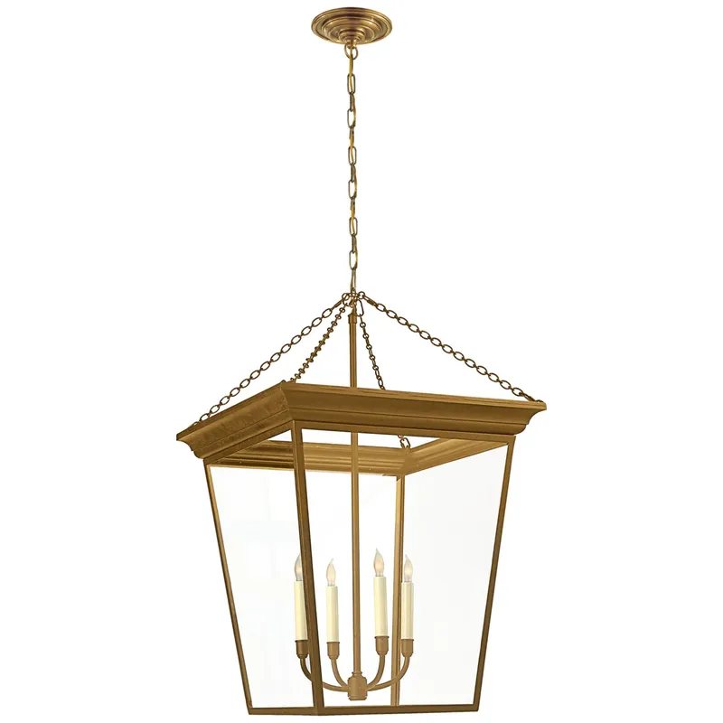 Chapman & Myers Cornice Large Lantern in Hand-Rubbed Antique Brass Ceiling Light W20" x H36"
