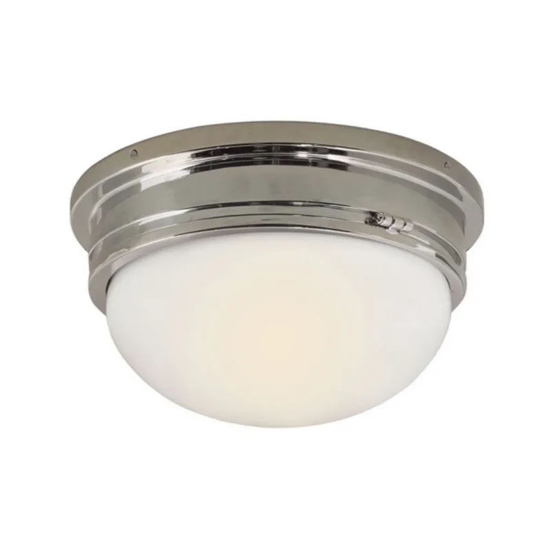 Chapman & Myers Marine Large Flush Mount in Polished Nickel with White Glass Ceiling Light W12.75" x H7"