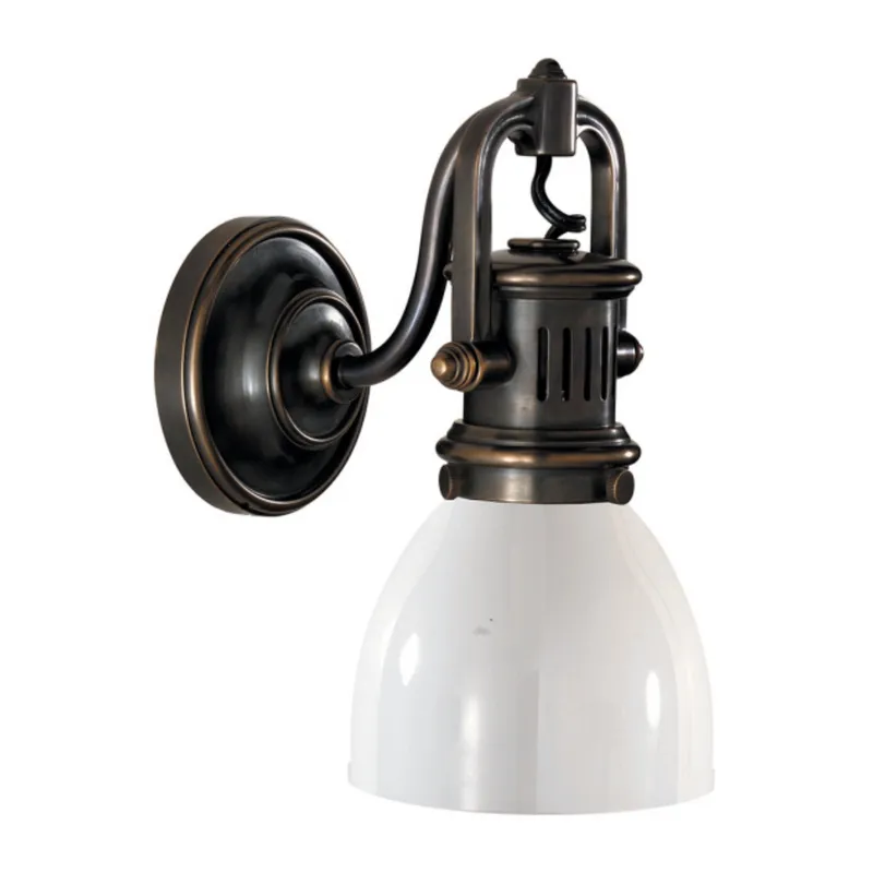 Chapman & Myers Yoke Suspended Sconce in Bronze with White Glass Wall Light W5" x H10.25"