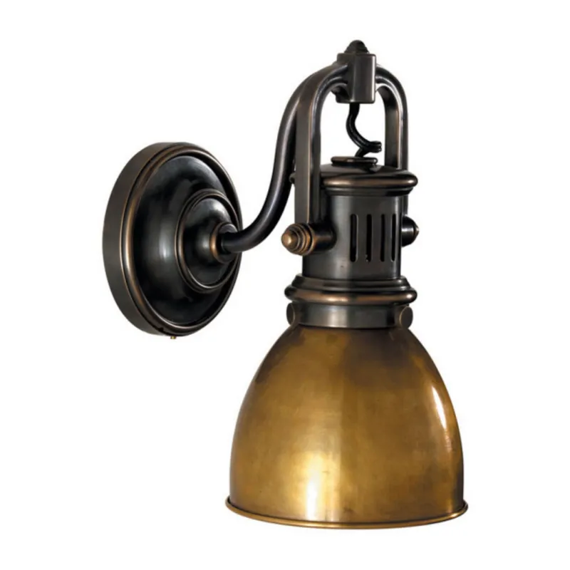 Chapman & Myers Yoke Suspended Sconce in Bronze with Hand-Rubbed Antique Brass Shade Wall Light W5" x H10.25"
