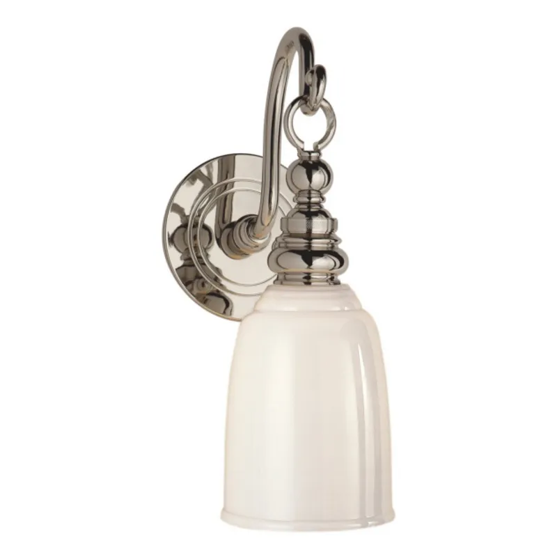 Chapman & Myers Boston Loop Arm Sconce in Chrome with White Glass Wall Light W4.75" x H12.5"