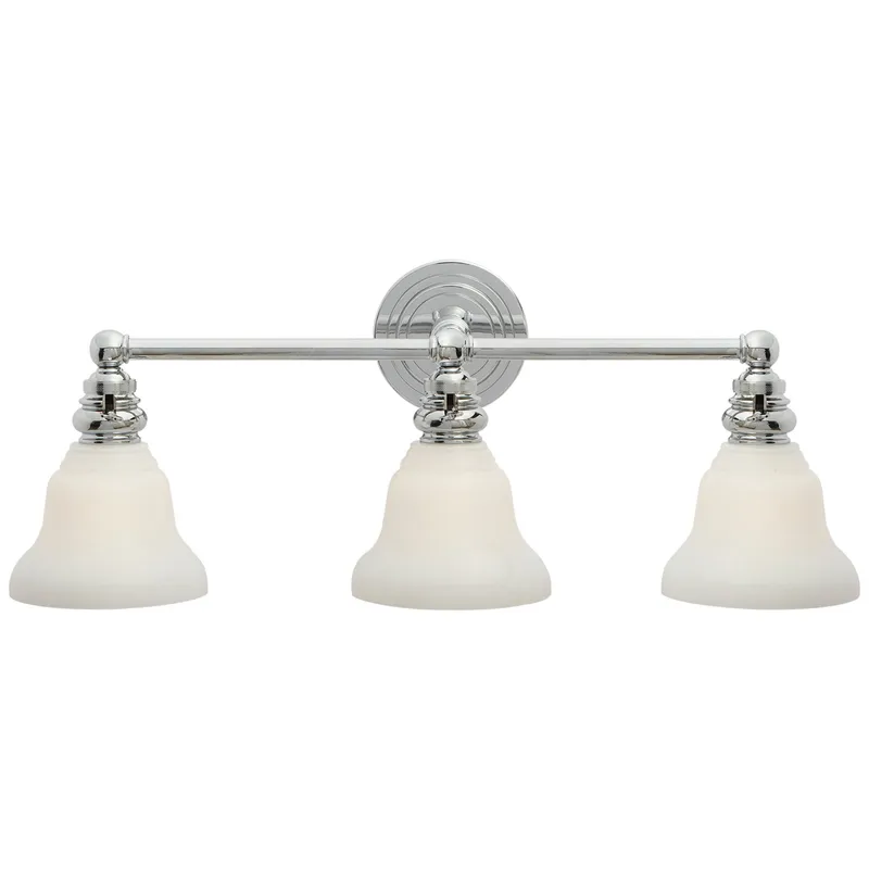 Chapman & Myers Boston Functional Triple Light in Polished Nickel with White Glass Wall Light W23" x H9"